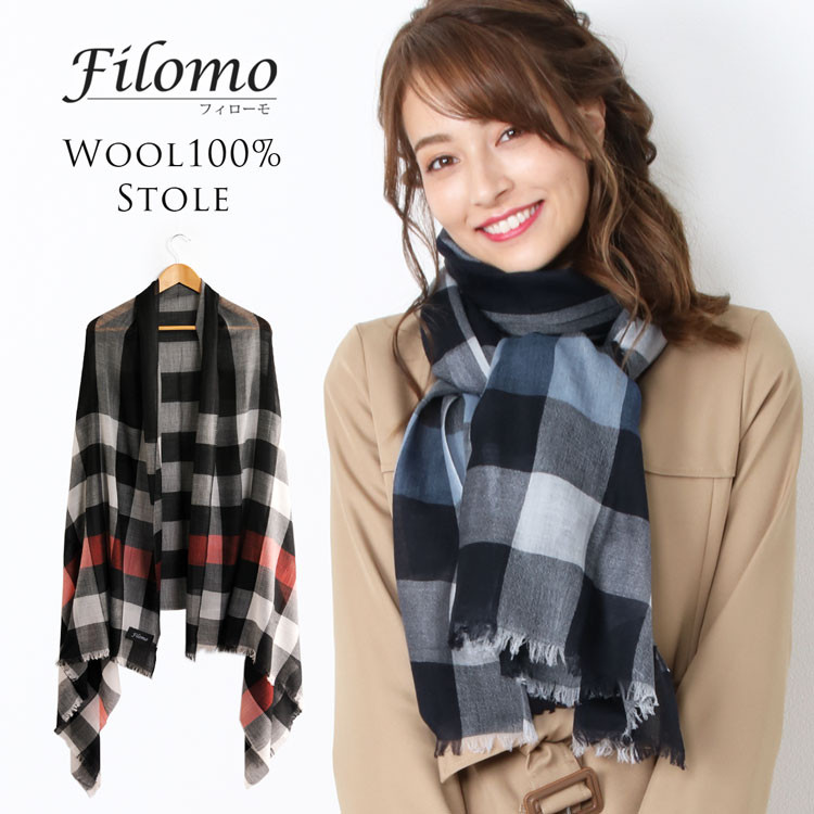 〖代購〗Filomo ストール 大判 レディース チェック ブランド ウール マフラー 薄手 レッド/ブルー 春秋 大判ストール【ネコポスで送料無料】 母 女性 プレゼント ギフト (No.08000161r)｜mieno leather