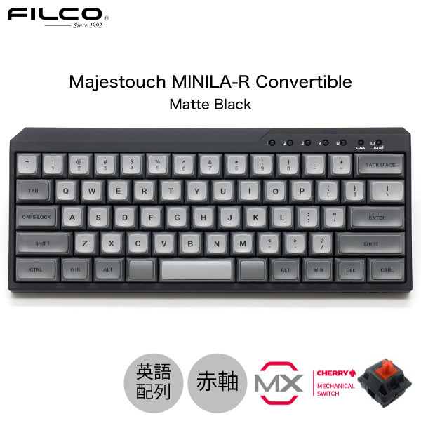〖代購〗【あす楽】  FILCO Majestouch MINILA-R Convertible 紅軸 英語配列 有線 / Bluetooth 5.1 ワイヤレス 両対応 CHERRY MX 赤軸 63キー マットブラック # FFBTR63MRL/EMB  フィルコ  (Bluetoothキーボード) US配列 ダイヤテック コンパクト｜Apple専門店 キットカット