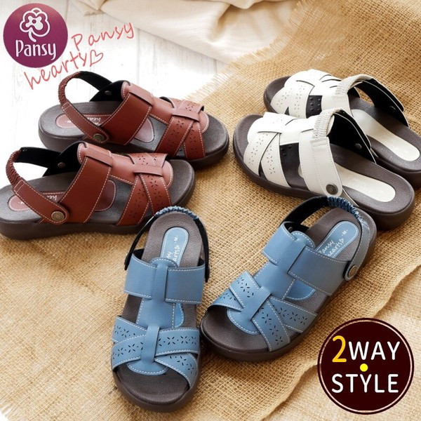 2023夏季新作 Pansy 2way 輕盈平底3E舒適三色堇涼鞋   【2023年夏新作】Pansy パンジー サンダル 2way バックバンド 軽量 カットワーク フラット 夏 3e
