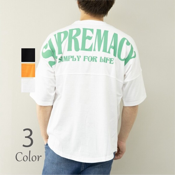 〖代購〗Tシャツ メンズ 5分袖 ロゴ バックプリント ドルマンスリーブ ビッグシルエット CVC フットボールTシャツ