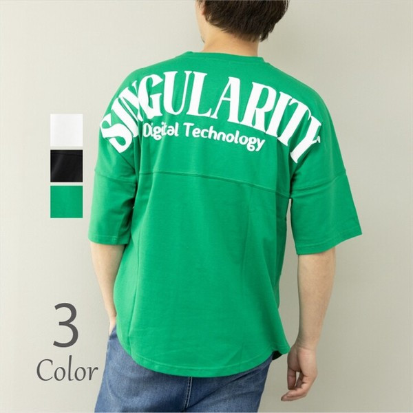 〖代購〗Tシャツ メンズ 5分袖 ロゴ バックプリント ドルマンスリーブ ビッグシルエット CVC フットボールTシャツ