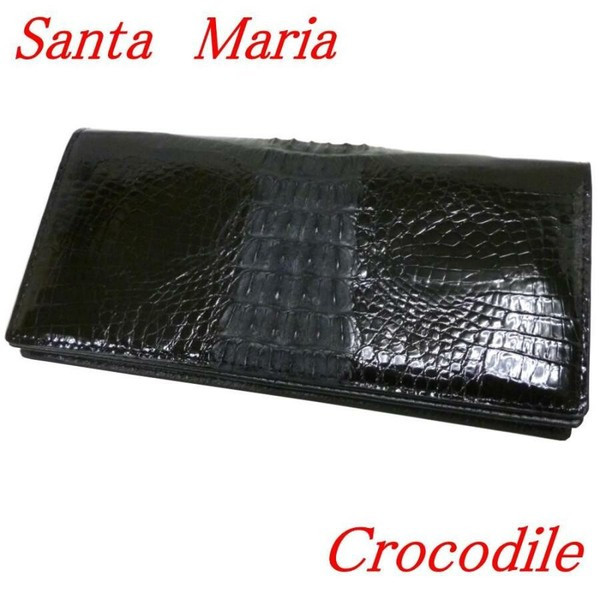 〖代購〗クロコダイル 財布 メンズ 長財布 ワニ革 カイマン 背鰐T102ブラック Santa Maria サンタマリア製