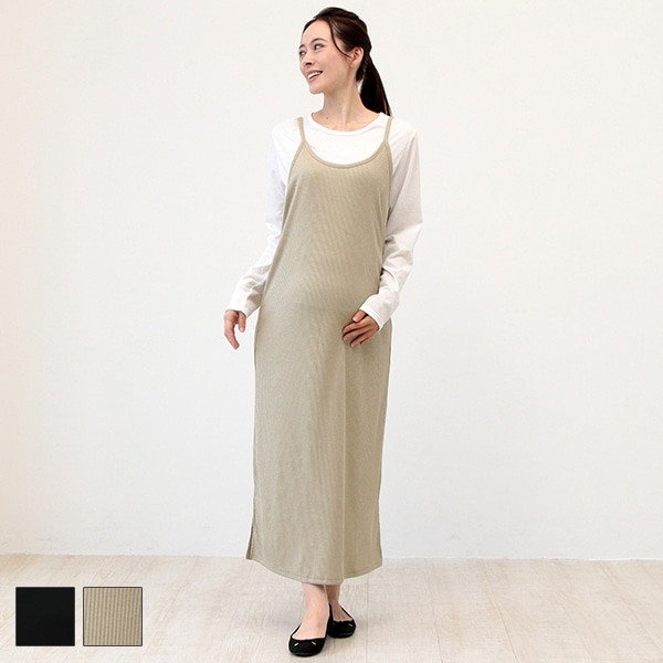 〖代購〗長袖Tシャツ付きリブキャミワンピース